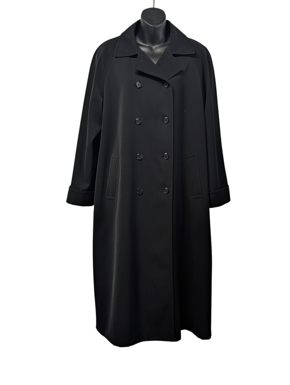 Gallery Petite Black Double Breasted Long Trench Coat 10P Polyester Storm Flap